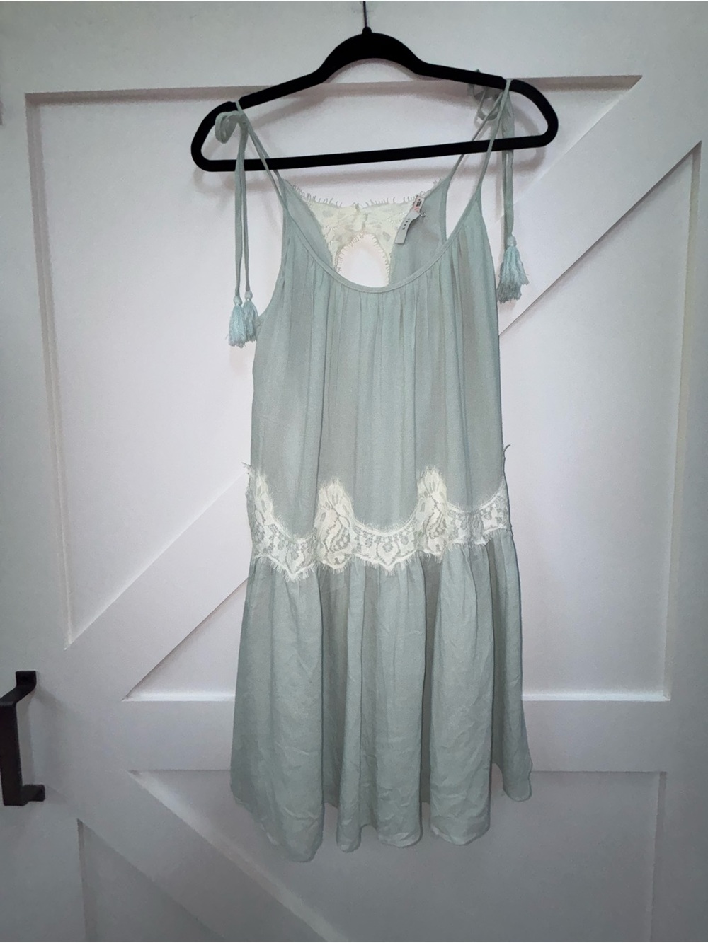 Lush Mint Green Lace-Trim Tie-Strap Slip Dress